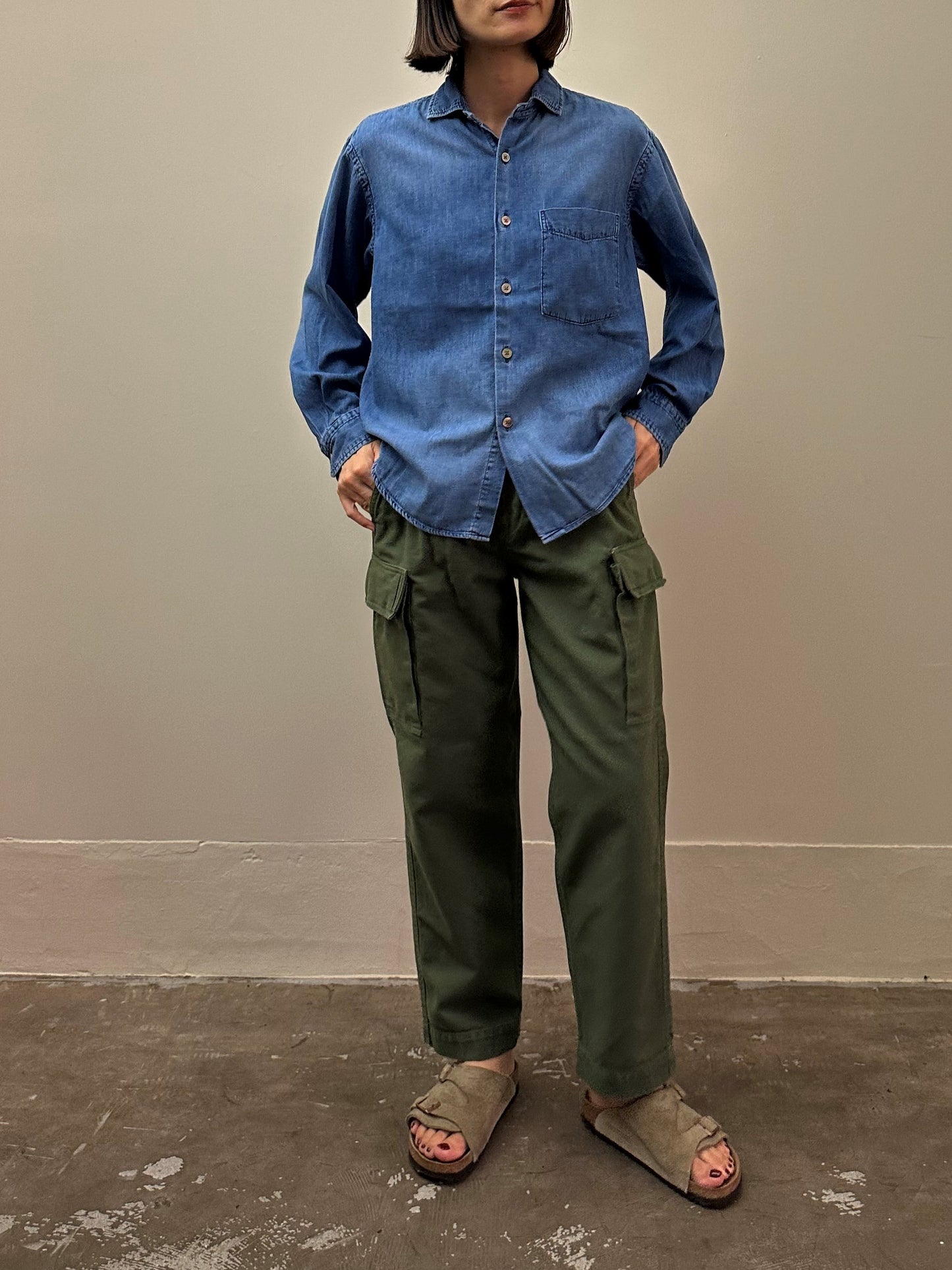 デニム スプレッドカラーマニッシュシャツ ユーズドウォッシュ / Denim Spread collar mannish shirt used wash