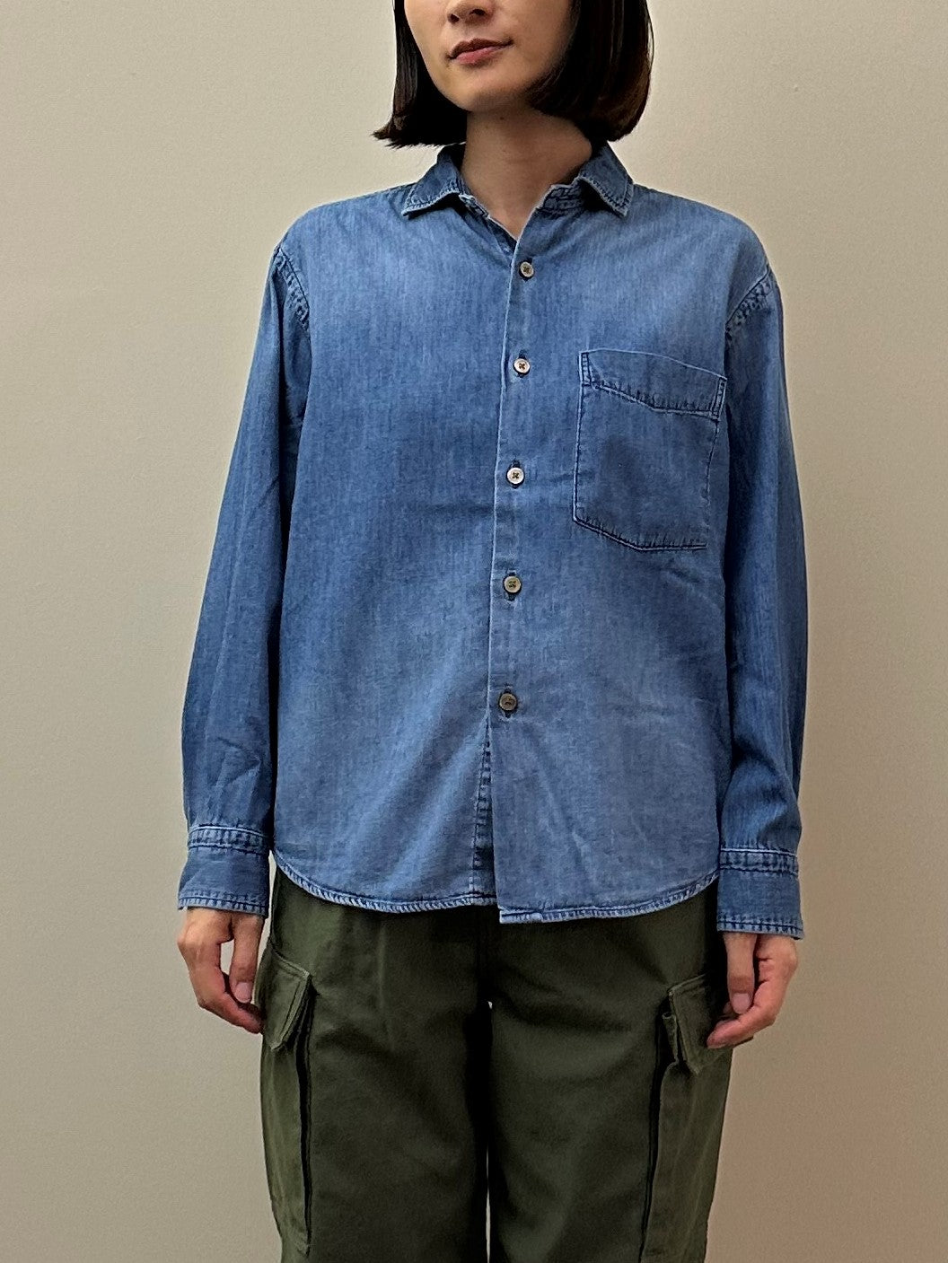 デニム スプレッドカラーマニッシュシャツ ユーズドウォッシュ / Denim Spread collar mannish shirt used wash