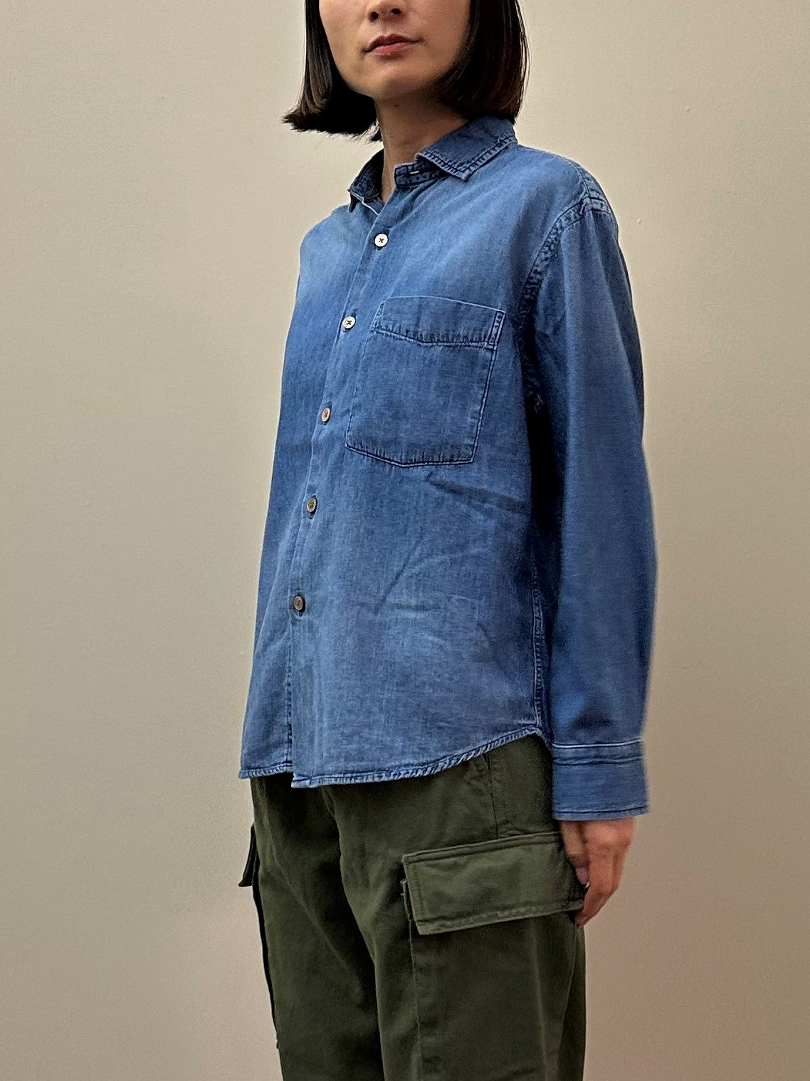 デニム スプレッドカラーマニッシュシャツ ユーズドウォッシュ / Denim Spread collar mannish shirt used wash