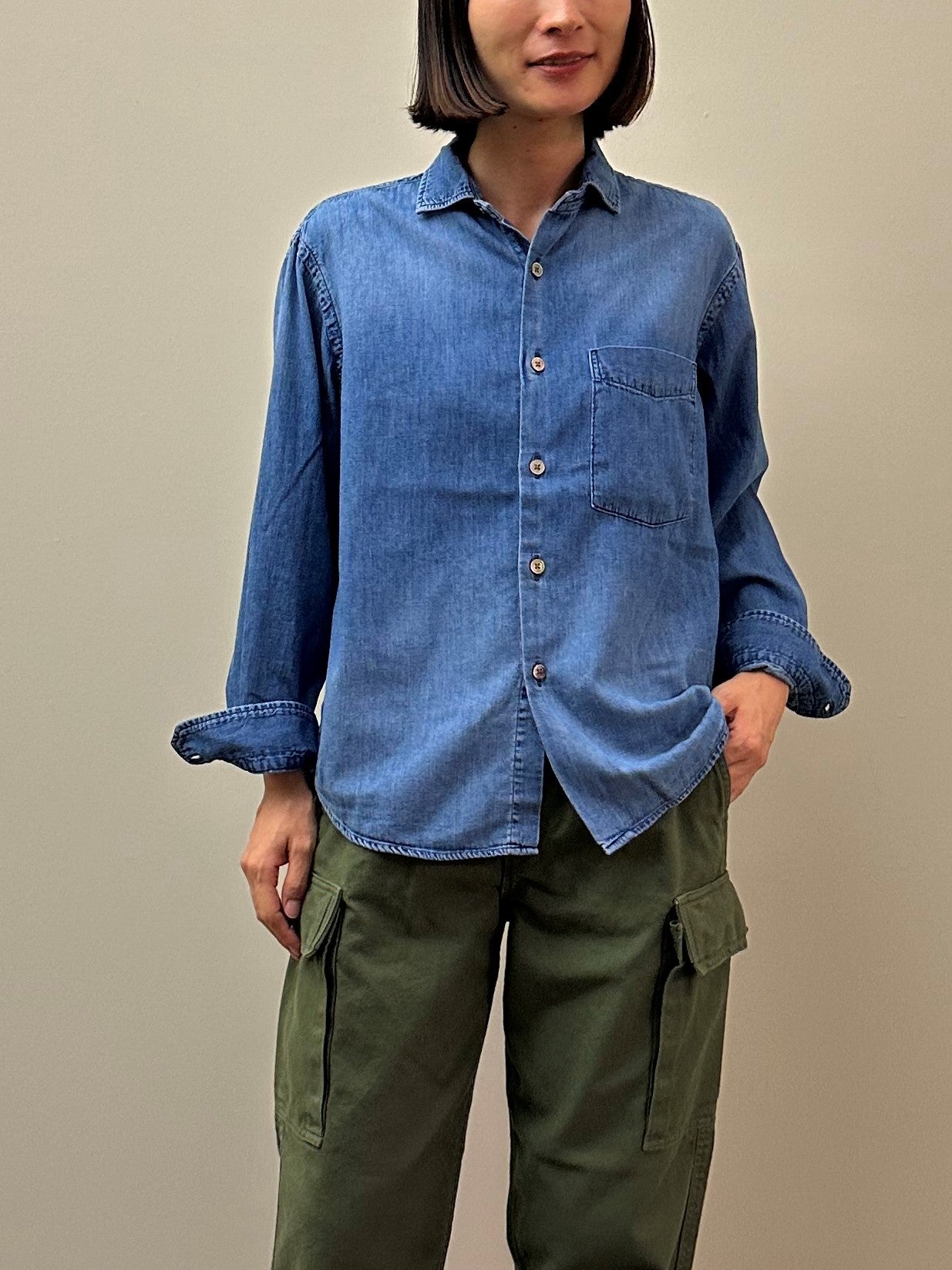 デニム スプレッドカラーマニッシュシャツ ユーズドウォッシュ / Denim Spread collar mannish shirt used wash