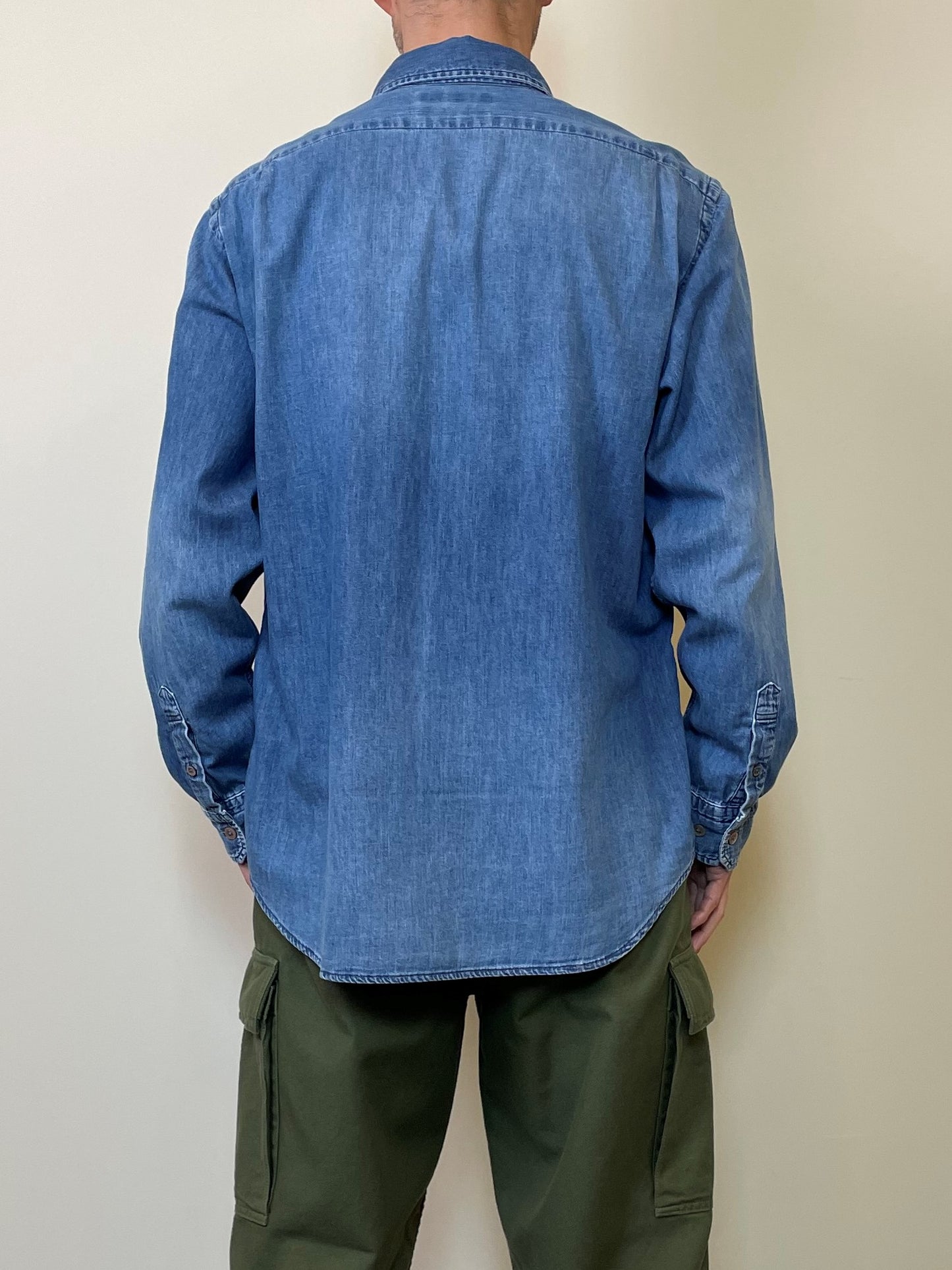 デニム スプレッドカラーシャツ ユーズドウォッシュ/ Denim Spread collar shirt used wash