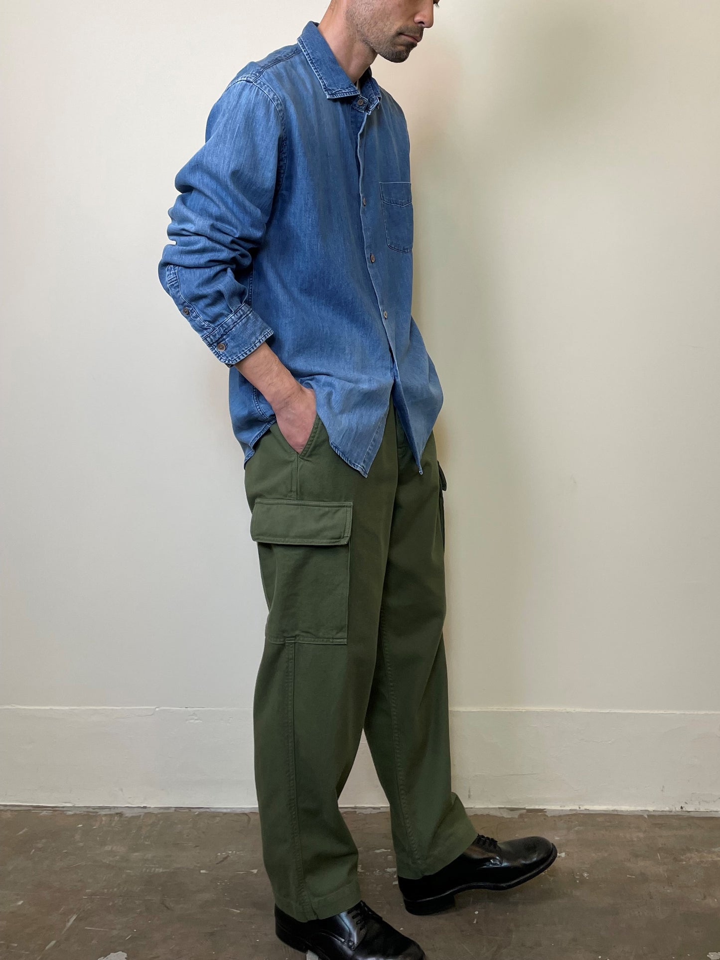 デニム スプレッドカラーシャツ ユーズドウォッシュ/ Denim Spread collar shirt used wash