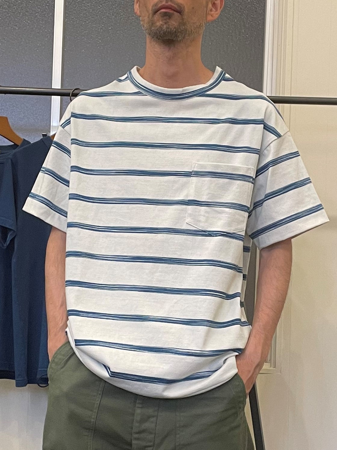 藍染めボーダーリラックスTシャツ / AI dyeing Border relax T-shirt
