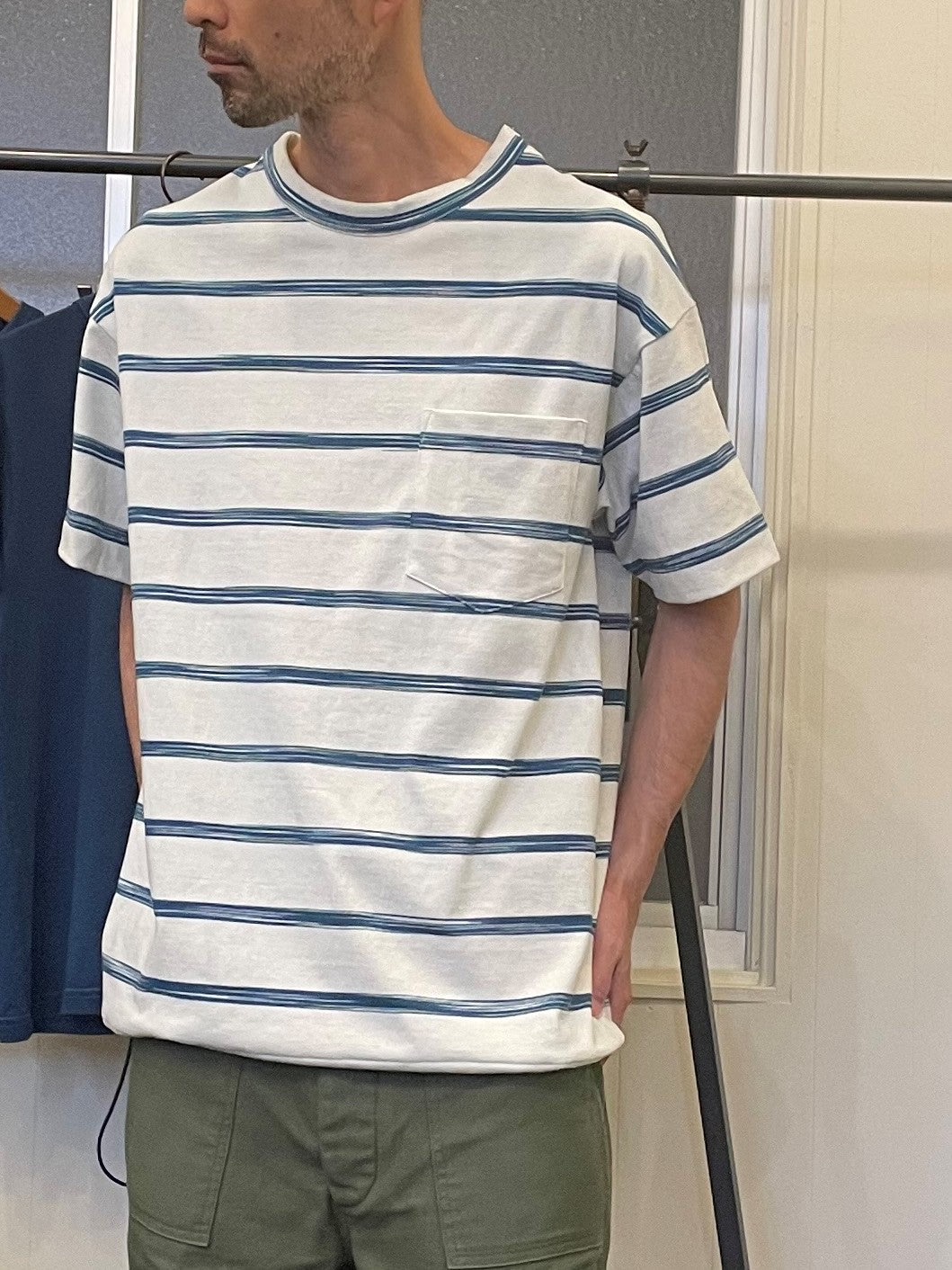 藍染めボーダーリラックスTシャツ / AI dyeing Border relax T-shirt