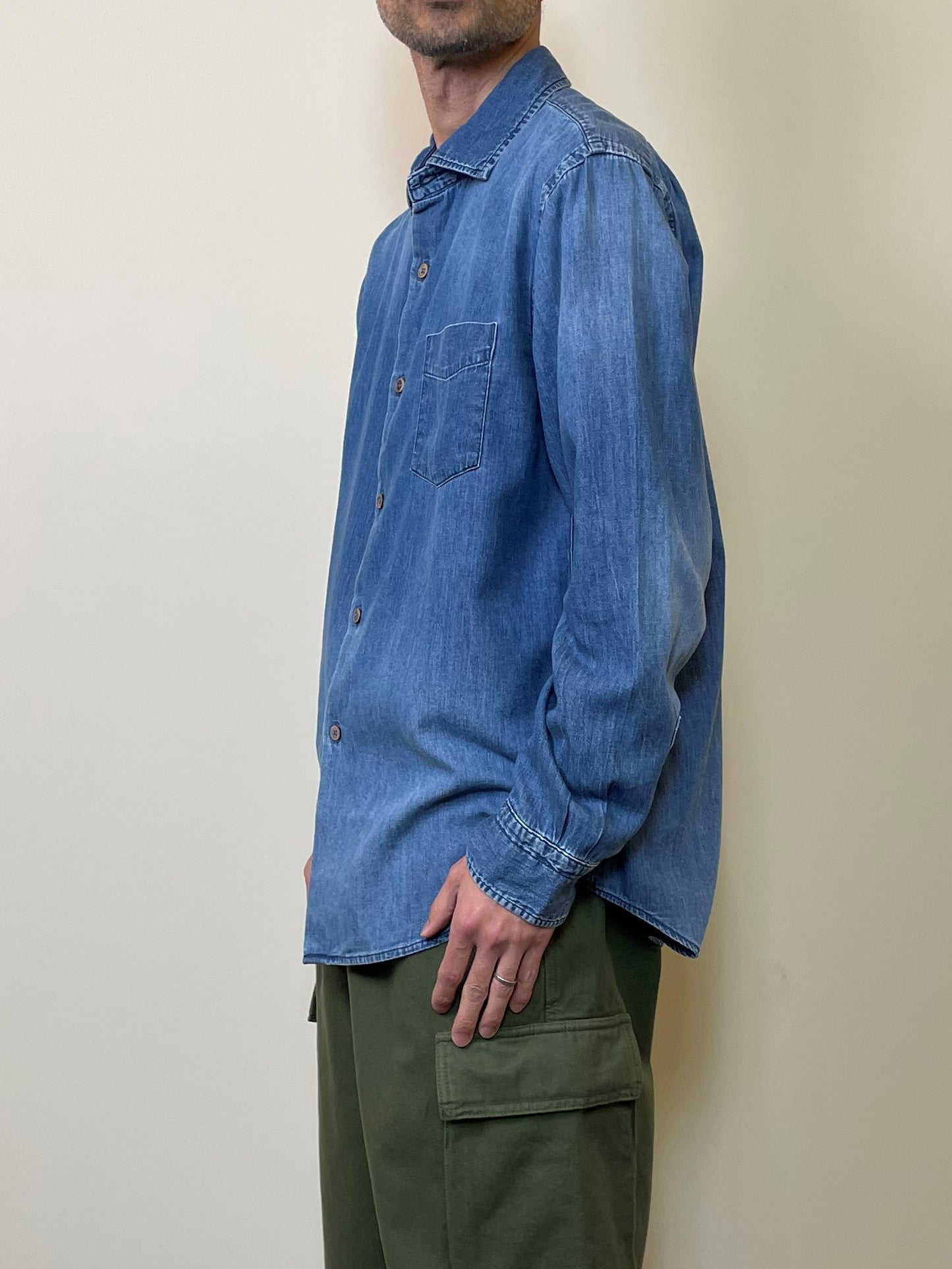 デニム スプレッドカラーシャツ ユーズドウォッシュ/ Denim Spread collar shirt used wash