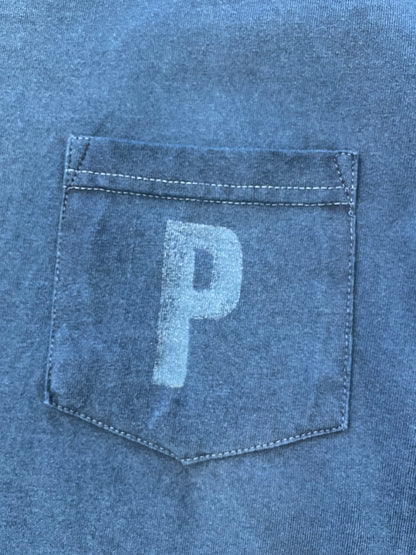 インディゴショートスリーブスタンプポケットTシャツ / Indigo short sleeves stamp pocket T-shirt