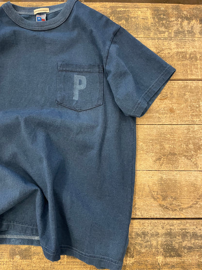 インディゴショートスリーブスタンプポケットTシャツ / Indigo short sleeves stamp pocket T-shirt