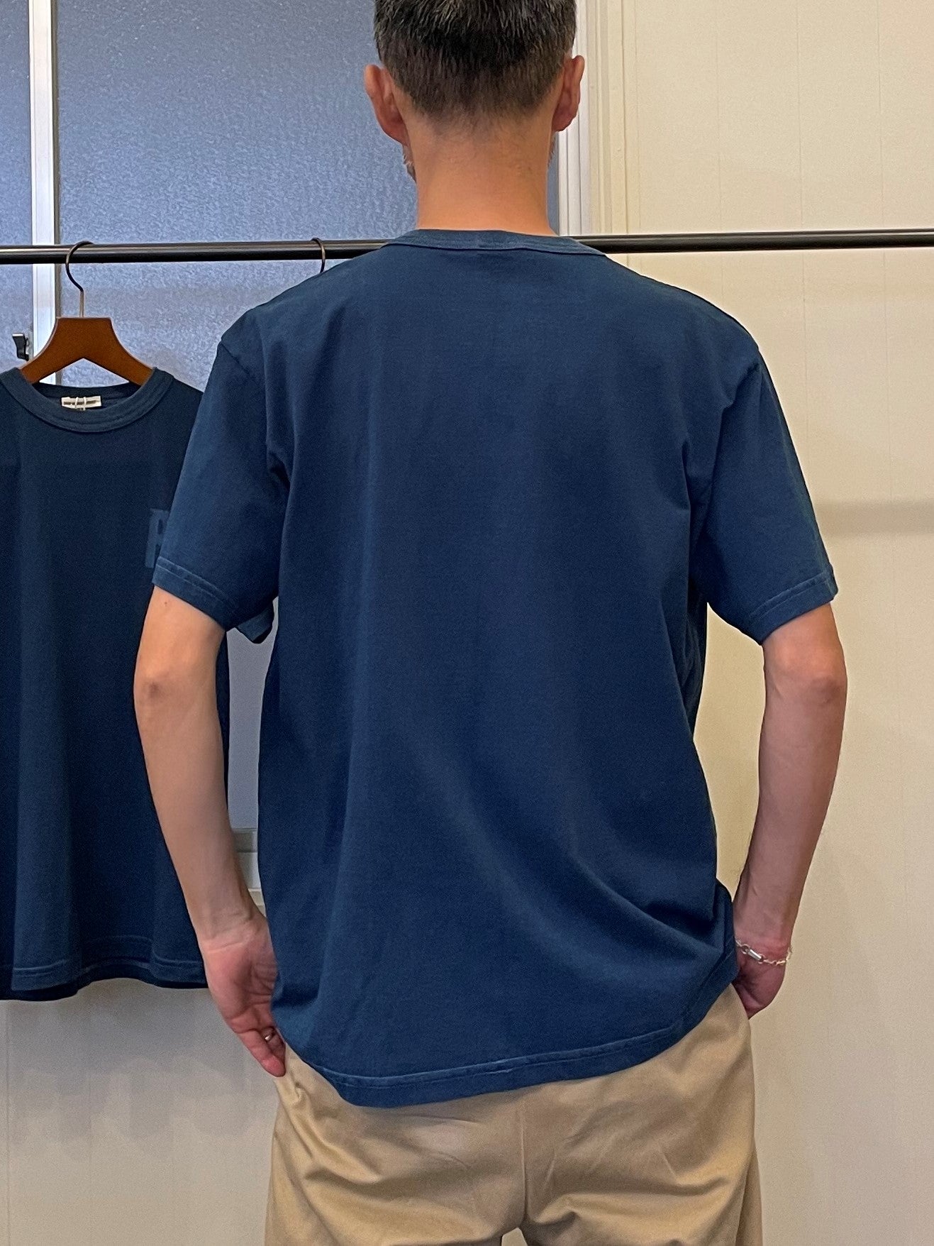 インディゴショートスリーブスタンプポケットTシャツ / Indigo short sleeves stamp pocket T-shirt