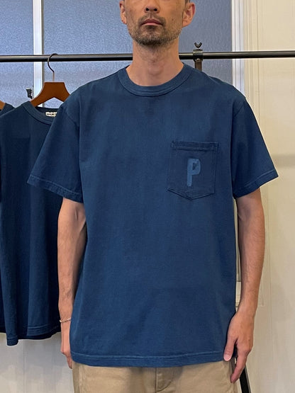 インディゴショートスリーブスタンプポケットTシャツ / Indigo short sleeves stamp pocket T-shirt