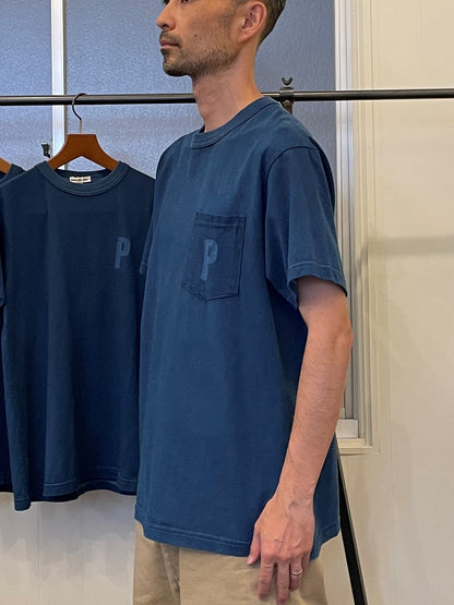 インディゴショートスリーブスタンプポケットTシャツ / Indigo short sleeves stamp pocket T-shirt