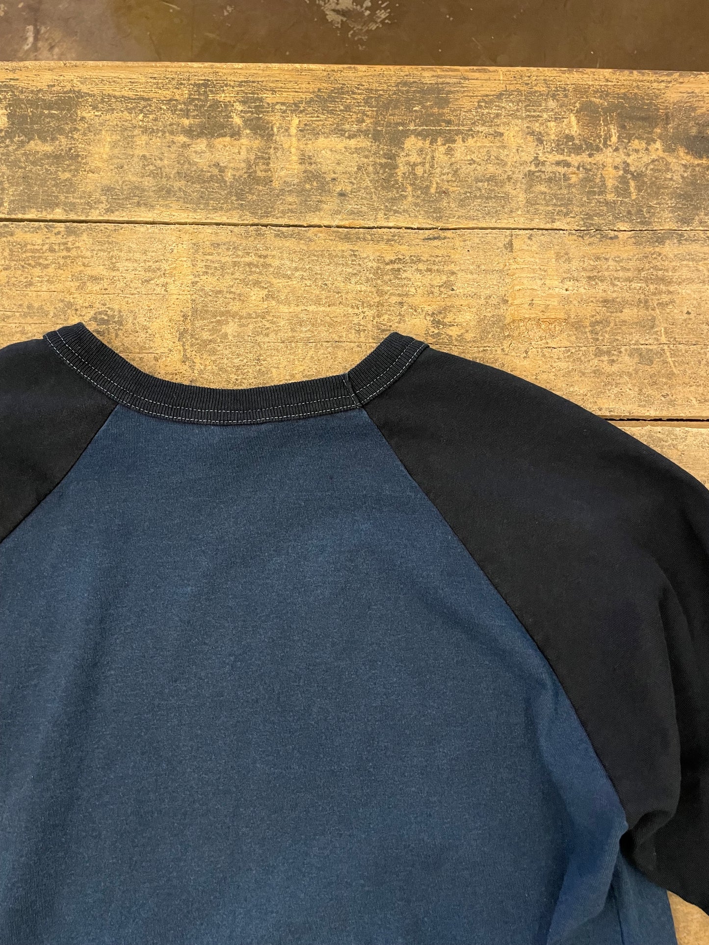 インディゴクオータースリーブベイスボールスタンプTシャツ / Indigo quarter sleeves baseball stamp T-shirt